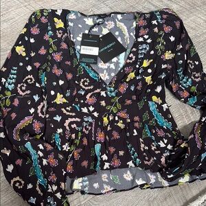 Cynthia Rowley Black and Blue Smocked Peplum Blouse~ NEW GORGEOUS ~retails $325